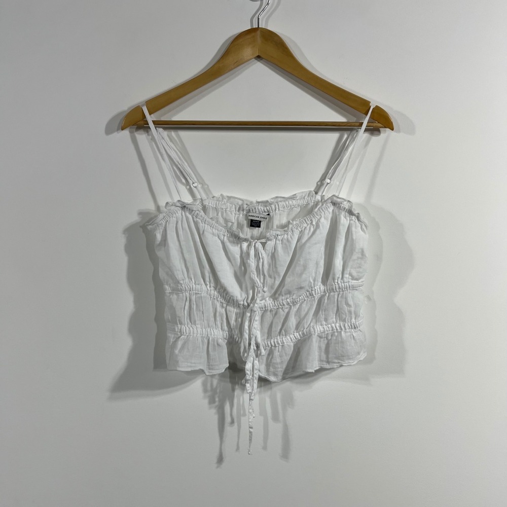 American Eagle Dainty Renfair White Smocked Ruffle Crop Cami Top Womens‎ Medium